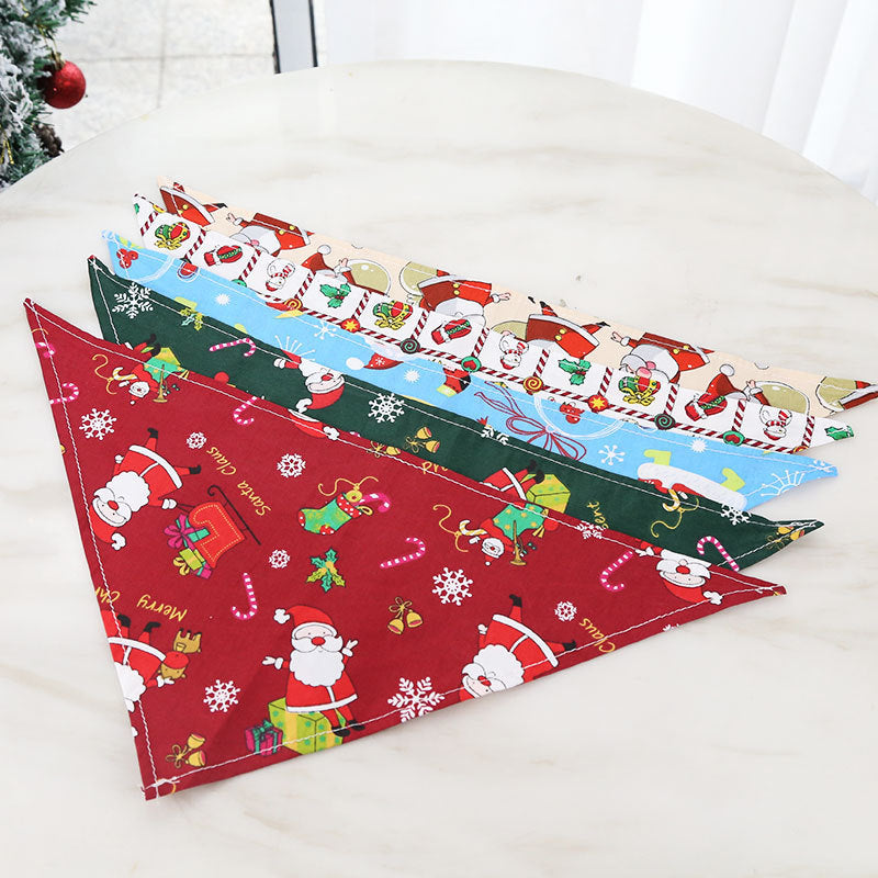 Christmas Cotton Print Pet Dress Triangle Scarf