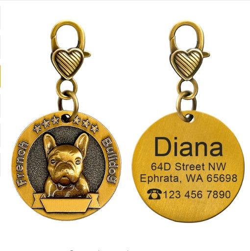 New dog identity card custom lettering tag Jin Mao Teddy dog bronze dog anti-lost pet brand