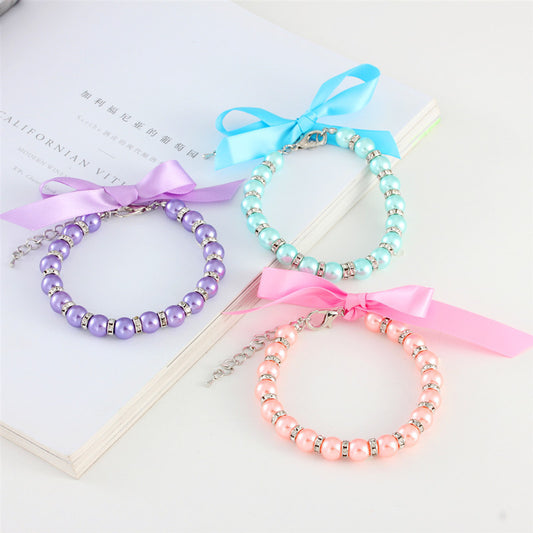 Striped Fashion Pearl Necklace Pet Collar