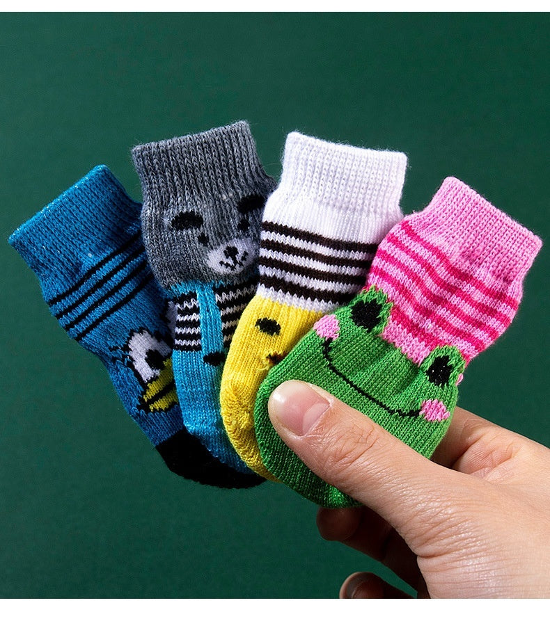 High Quality Non-slip Sole Socks Teddy Corgi Cat Supplies 4 Pack