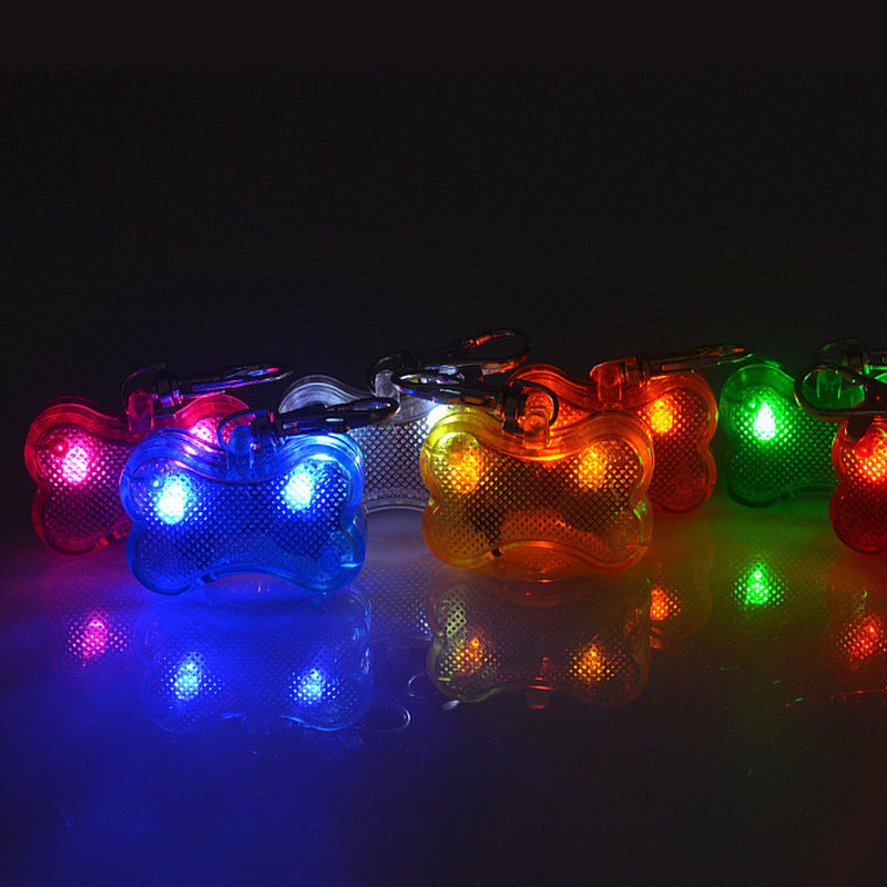 New  LED Dog Bone Shape ID Tag Pet Safety Collar Pendant