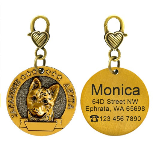 New dog identity card custom lettering tag Jin Mao Teddy dog bronze dog anti-lost pet brand