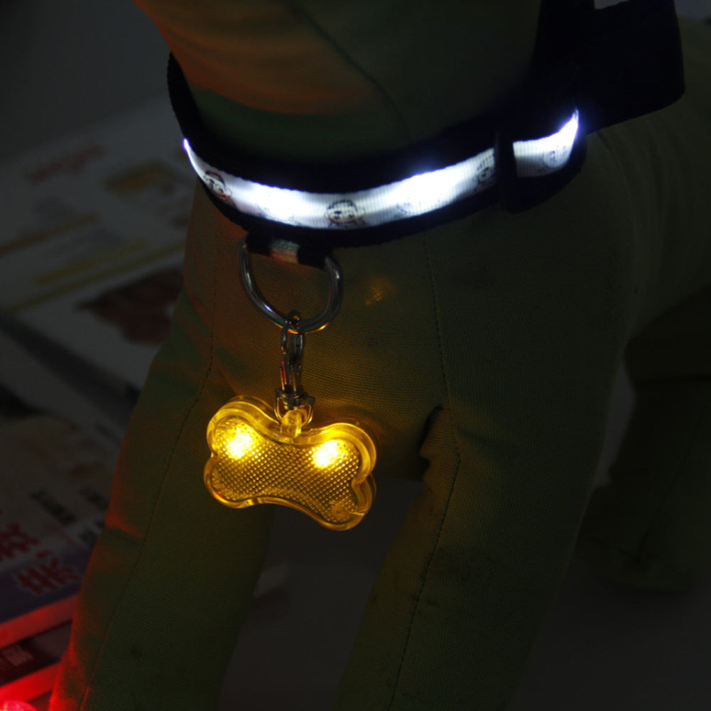 New  LED Dog Bone Shape ID Tag Pet Safety Collar Pendant