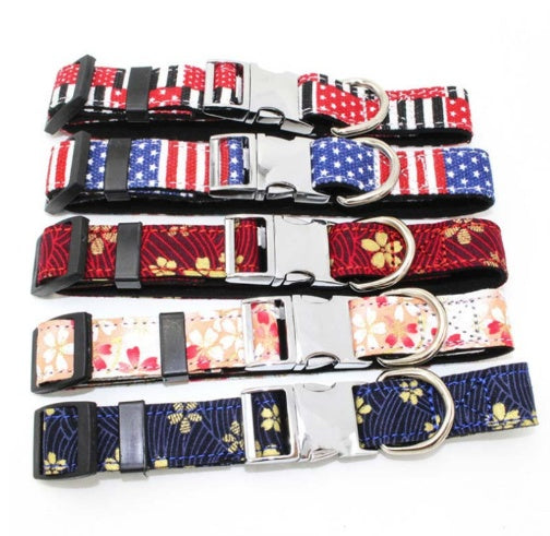 Metal quick-release buckle fabric collar collar adjustable size small and medium-sized dogs