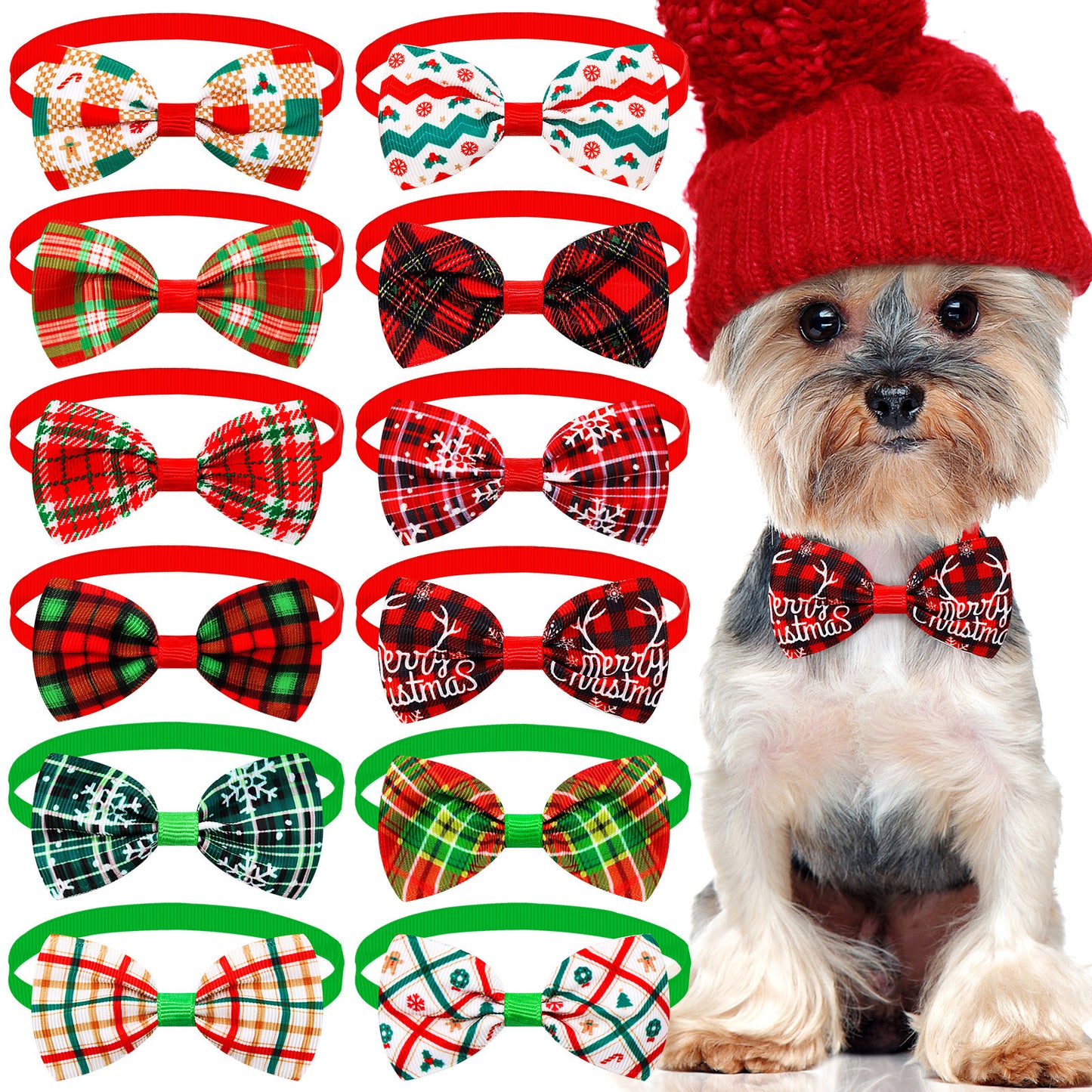 Christmas Plaid Striped Bow Tie Dog Cat One-word Bow Tie Multiple Colors