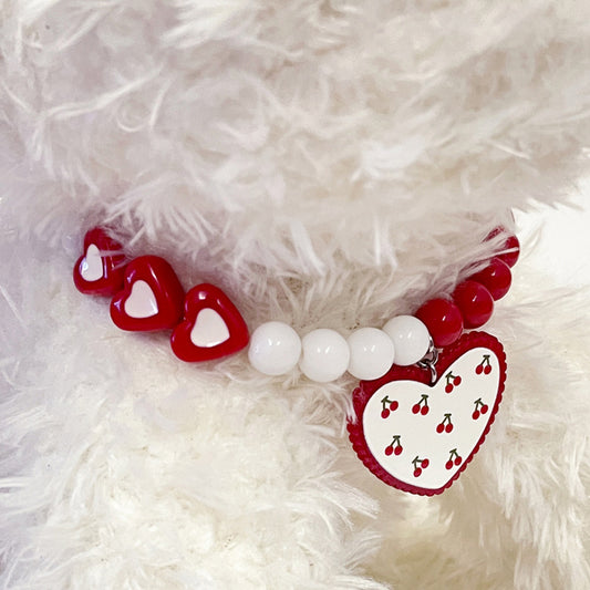 Red Heart Bead Necklace Dog Collar