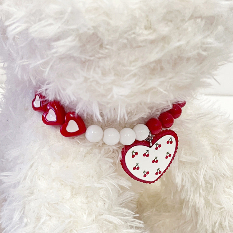 Red Heart Bead Necklace Dog Collar