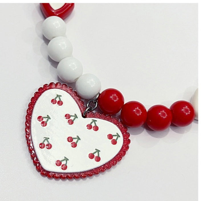 Red Heart Bead Necklace Dog Collar