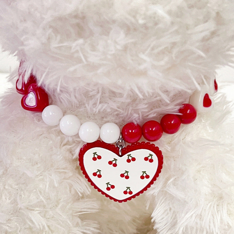 Red Heart Bead Necklace Dog Collar