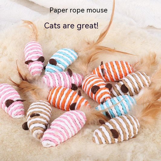 Pet Supplies Sound Grinding Feather Paper String Mouse Toy