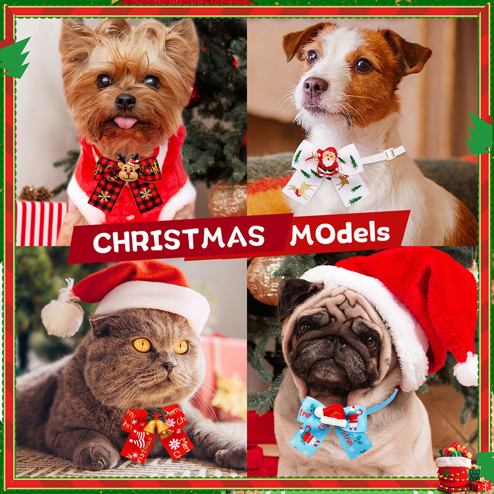 Christmas Doll Pet Dog Cat Bow Tie Accessories Tree Decoration