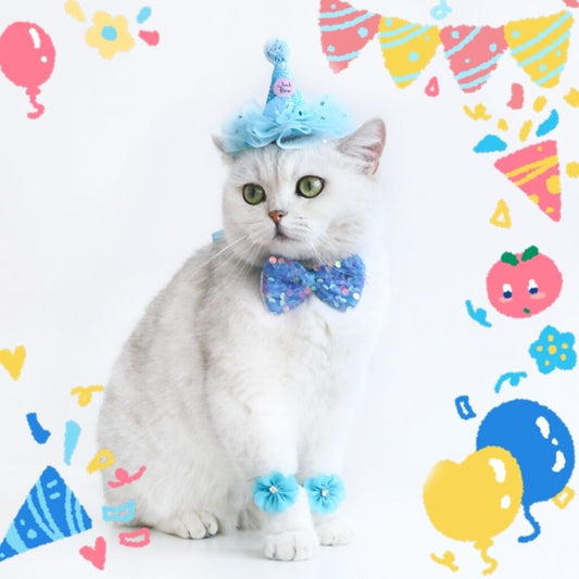 Cat Birthday Hat Bow Tie Flower Party Suit