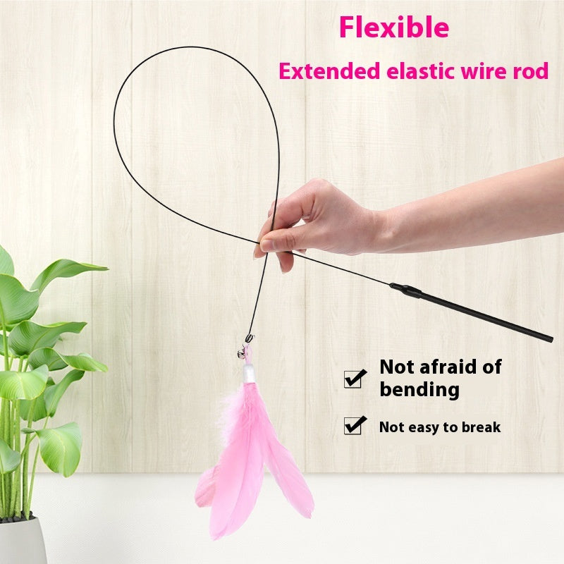 Cat Teaser With Bell Long Brush Holder Suction Cup Self-Hi Bite-resistant Feather